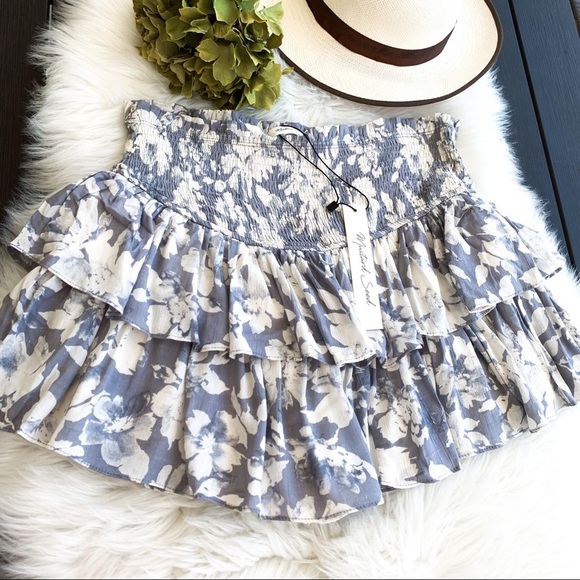 NWT Mustard Seeds FLOWER PRINTED TIERED SKORT Blue/White Size Large - Picture 1 of 11